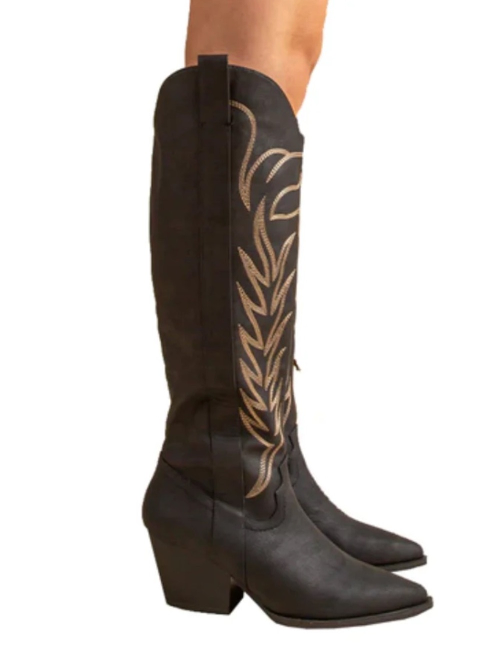 Black Knee-High Embroidered Western Boots